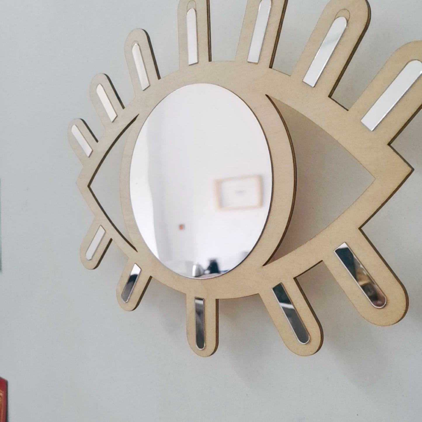Nordic Wooden Eye-Shaped Wall Mirror for Room Decor