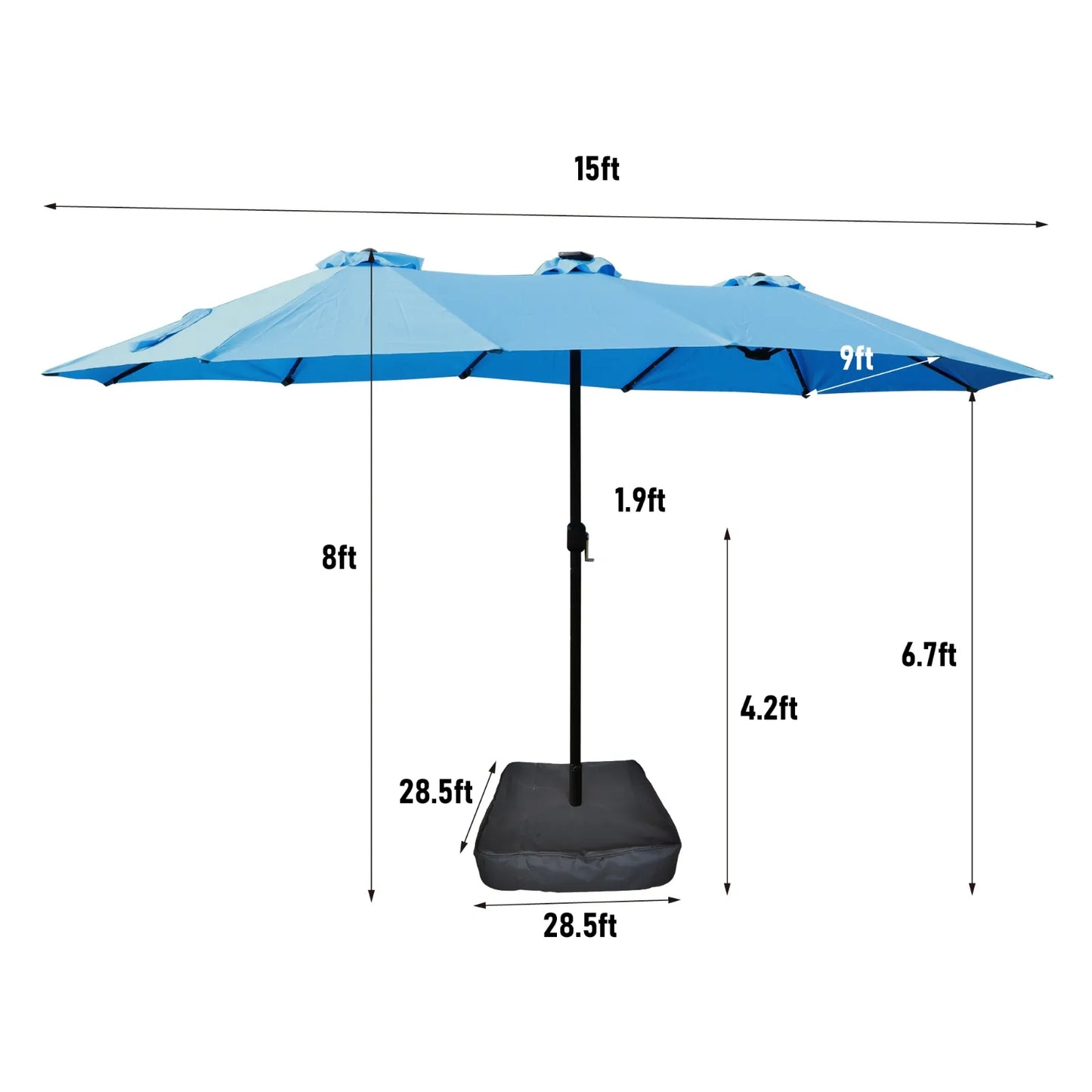 15x9ft Extra-Large Double-Sided Rectangular Outdoor Patio Umbrella