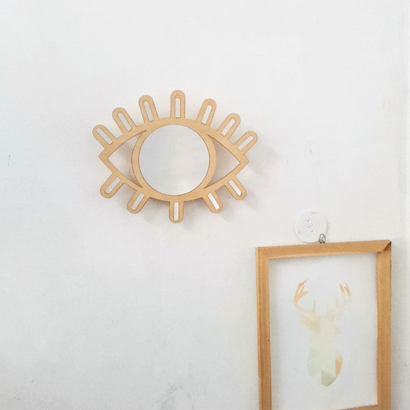 Nordic Wooden Eye-Shaped Wall Mirror for Room Decor
