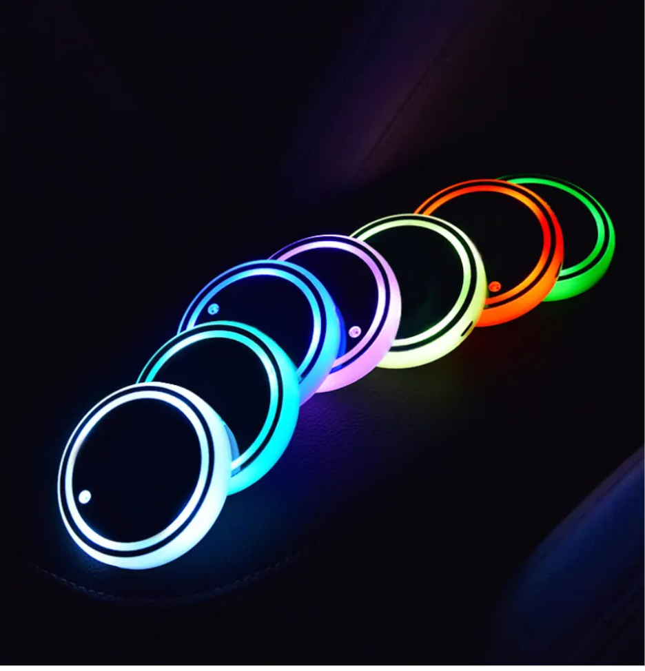 LED Light-Up Colorful Cup Holder Coaster with Solar & USB Charging