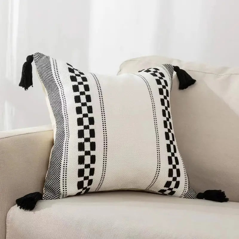 Bohemian Ethnic Style Cushion Cover in Black and White 18"