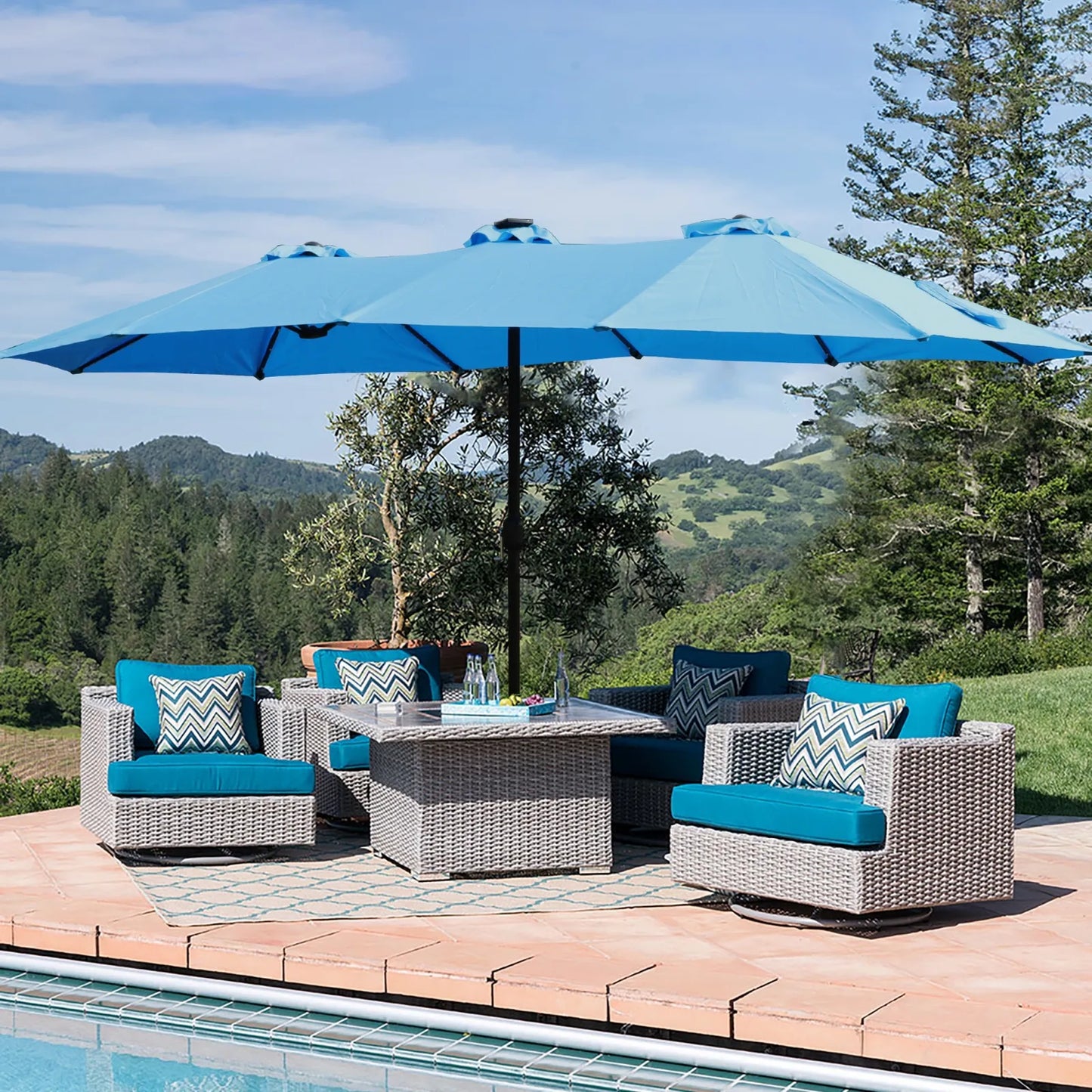 15x9ft Extra-Large Double-Sided Rectangular Outdoor Patio Umbrella